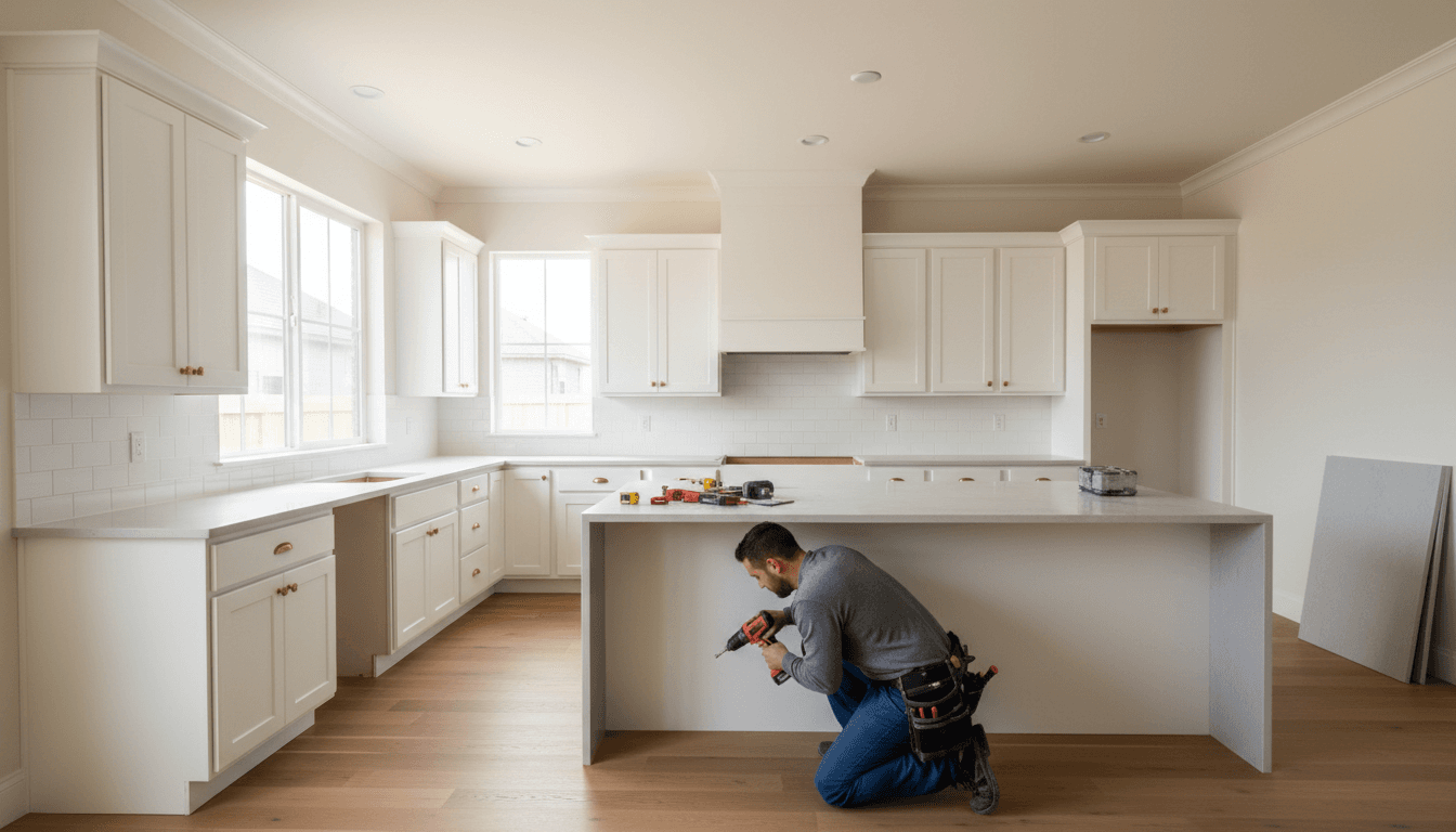 Kitchen cabinets finished with a durable coating